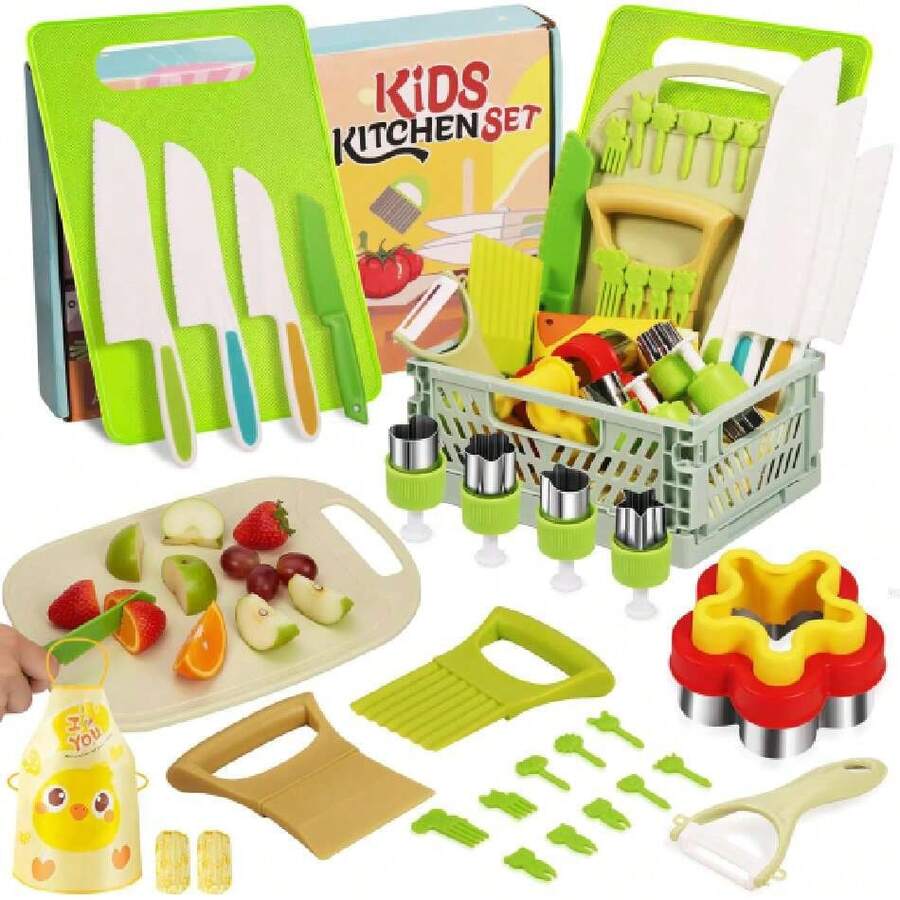 NEARPOW Juego de 27 Cuchillos para Niños Pequeños, Cuchillos para Cocinar de Verdad, Juego de Cuchillos de Cocina Montessori para Niños con Tabla de Cortar y Caja de Almacenamiento Segura,38085264 - Tipo de Enchufe A Japonés (100V) - Ver 1