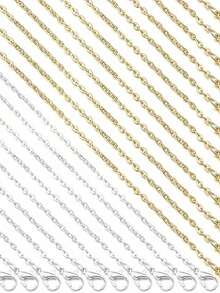 10 Pieces Of 45cm Golden Stainless Steel Chain, O-Shaped Flattened Chain, Cross Chain, Titanium Steel Necklace, DIY Jewelry Accessory, Jewelry Making Material - Multicolor - View 5