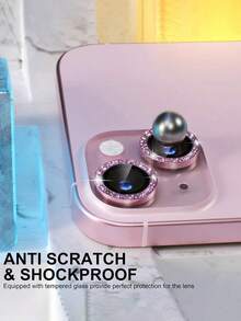 三件套：水钻镜头膜、镜头盖、镜头保护圈，兼容 11/12/13/14/15/16/16 Plus/16 Pro/16 Pro Max/17/17 Air/17 Pro/17 Pro Max 系列 - 粉色 - 查看 2