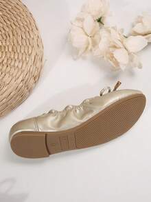Women's Comfortable Ballet Flats With Bow Detail - Slip-On Shoes For Office, Casual, Daily Wear,  Flats For Women, Fashionable Slip-On Flats For Work, Stylish Ballet Flats For Women In Multiple Colors – Comfortable And Lightweight Flats For Everyday Comfort - 淺金色 - 查看 3