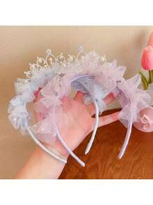 1 Piece Pastel Pink/Blue/White - Elegant Floral Pattern, Lightweight Princess Headband Suitable Girls And Teenagers - Weddings, Birthday Parties, Proms, Photography Photos - All-Season Formal And Everyday Hair Accessories, Birthday Party Dress Up, Exquisite Design, Festive Wear IW6G - 1件藍色公主皇冠頭帶 - 查看 3