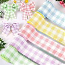 5/6 cuộn ruy băng kẻ caro mùa xuân, ruy băng kẻ caro màu pastel, thích hợp cho mùa xuân, lễ Phục sinh, gói quà sinh nhật, vòng hoa, làm nơ, đóng gói quà tặng. - Nhiều màu - Xem 6
