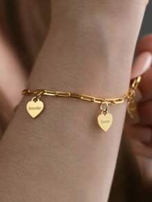 1PC [Customized] Engraved Multi Love Name Paper Pin Chain, Stainless Steel Bracelet, Customizable 1-4 Names, Women's Bracelet, Unisex Bracelet, Jewelry, Custom Name Bracelet, Couple Bracelet, Customized Gift, Suitable For Daily Festival Wear, Valentine's Day Gift, Gift, Mother's Day Gift, Personalized Gift