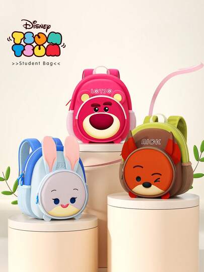  Disney Tsum Tsum Kids Backpack. This Backpack Features Cartoon Characters Like Judy, Nick, Mickey, Minnie, Stitch And Bears. Suitable For Boys And Girls To Use For School Or Daily Outdoor Activities.