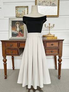 Chân váy nữ thanh lịch, đa năng, màu trơn, kiểu dáng thường ngày, có khóa kéo, phù hợp cho kỳ nghỉ, công sở, mặc hàng ngày, hẹn hò, du lịch, mọi mùa. - Màu mơ - Xem 2