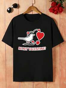 Maglietta con grafica a forma di cuore con uccello di San Valentino per la primavera, materiale di alta qualità, stampa grafica unica, street hip-hop, traspirante - nero - Visualizzare 2