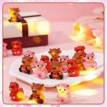 GGSTDDUP 60 Pcs Mini Resin Highland Cow Valentine'S Day Mini Highland Cows Ducks Tiny Resin Figurines Sculpture Ornaments For Desktop Moss Landscape Vase Cake Decor Party Favors - 白色 - 查看 4
