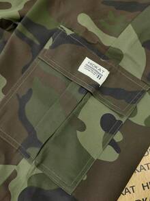 Women's Camouflage Cargo Casual Pants, Featuring Large Patch Pockets, An Elastic Drawstring Waistband, And A Tapered Cuff, Suitable For Daily Outdoor Leisure Activities. - 軍綠色迷彩 - 查看 7