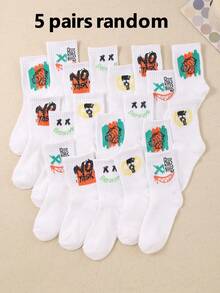 20双儿童袜子，涂鸦袜，街头袜，中筒袜，运动袜，带有涂鸦、字母、笑脸图案，适合青少年，男女通用，适合1-16岁儿童，透气、舒适、柔软 - 彩色 - 查看 20