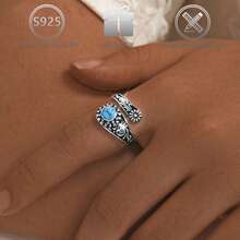 1 pieza Anillo de cuchara con patrón floral único de estilo bohemio vintage de plata de ley 925, adecuado para uso diario, casual y de vacaciones, regalo perfecto para mujeres en fiestas y cumpleaños - Plata antigua - Ver 5