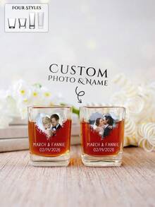 1pc/12pcs Personalized Wedding Shot Glass,2oz Glass Material,Custom Photo & Name | Suitable For Bridesmaid Gift,Valentine's Day,Wedding Decor,Birthday Parties,18th Birthday Gifts,Unique Birthday Gift, Photo Keepsake, Fun Birthday Gift,Shot Glass With Face,Shot Glass With Picture, Custom Birthday Shot Glasses, Personalised Gifts And For Groomsmen Gifts - Square Cup - View 2