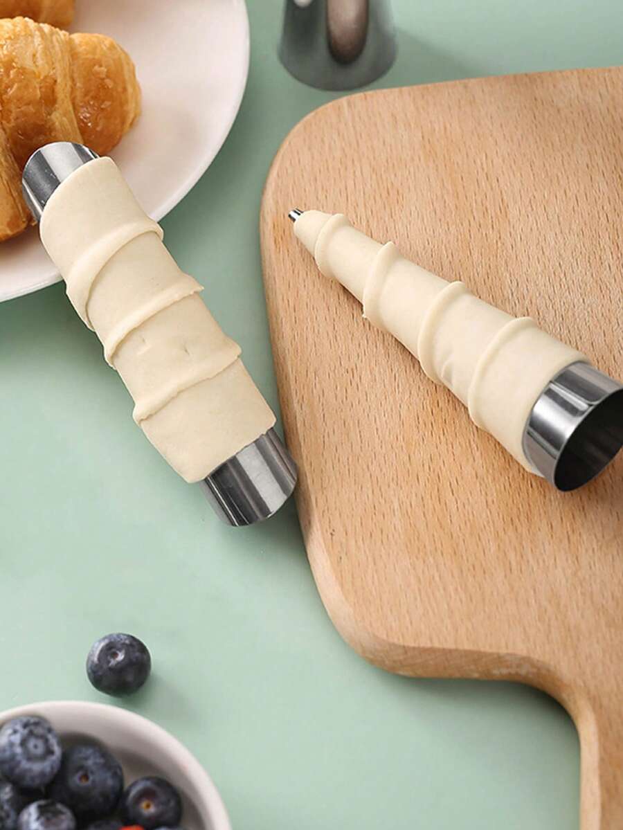 Stainless Steel Baking Tools, Kitchen Gadgets, Danish Large Spiral Croissant Conical Tube, Snail Cream Bread, Snail Bread Mold, Household & Commercial Puff Pastry Dough Roller Crimper - Silver - View 1