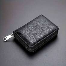 Ultra-Thin Men's RFID Anti-Theft Wallet - 20 Card Slots And 2 ID Slots, Secure Zipper Closure, Business Travel Daily Faux Leather Design - Durable RFID Protection Gift For Men (Black) - Black - View 4