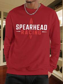 Sudadera con patrón de logo del equipo blanco de carreras de punta afilada - Rojo - Ver 1