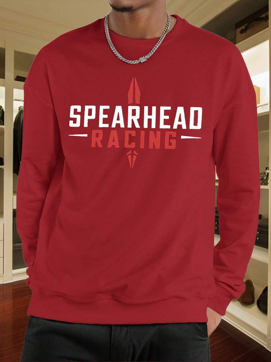 Sudadera con patrón de logo del equipo blanco de carreras de punta afilada - Rojo - Ver 1