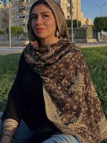 1pc Women's Bohemian Vintage Paisley Jacquard Cashmere Scarf, Casual Elegant Sunscreen Shawl, Suitable For Daily Wear - Dark Brown - View 2