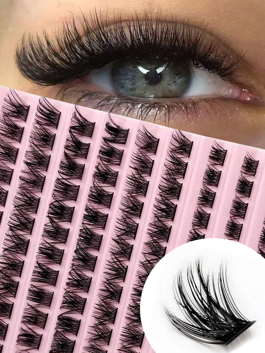 120pcs Cluster Lashes 8-16mm Wispy Individual Lashes Natural Look Lashes Fluffy Cluster Lash DIY Eyelash Extension Made From Premium Synthetic - Black - View 1