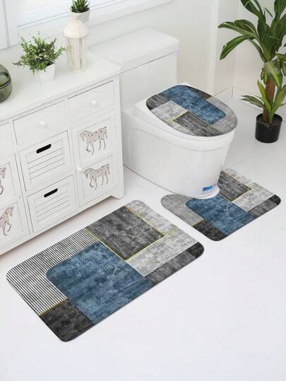 1件/3件装北欧简约灰色几何图案浴室地垫，仿羊毛柔软可机洗，1200克/平方米聚酯纤维材质，厚度10毫米，TPR防滑底，可折叠易打理地毯地垫，适用于浴室淋浴区、浴室门垫、浴室、卧室、客厅、餐厅装饰，室内外防滑垫，房间装饰，家居装饰，多场景使用地垫，节日礼物