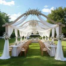 1pc 393 Inch White Sheer Voile Curtain, Chiffon Ceiling Drape, Romantic Wedding Arch Decor, Wedding Ceremony Decor, Multipurpose Sheer Curtain, Outdoor Wedding Decor, Bridal Shower Decor, Wedding Reception Decor, Birthday Party Decor, Wedding Arch Backdrop Sheer, Party Backdrop Decor, Photography Prop Sheer - White - View 7