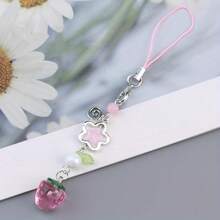 1pc Pink Strawberry Mobile Phone Chain Keychain, Sweetheart Haruhi Monogatari Style, Synthetic Resin Material, Casual Design For Valentine's Day, Carnival, Or Football Events - Multicolor - View 6
