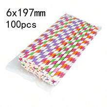 Paquete de 25/100 pajitas de papel a rayas de colores variados - 6 x 197 mm | Perfectas para café, cócteles, té con leche y como decoración para cumpleaños, bodas y fiestas en cualquier ocasión. Se disuelven en agua. - Multicolor - Ver 12