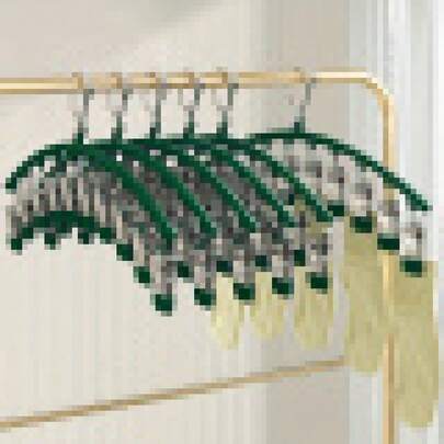 Wind-Resistant Stainless Steel Hanger With Curved Design And Clips - Durable, Space-Saving Socks And Accessories Drying Rack, Suitable For Home And Dorm Use, Clothespin