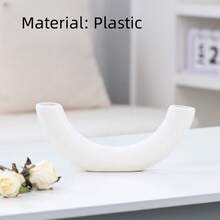 1pc Crescent-Shaped White Plastic Vase, A Decorative Ornament For Arranging Artificial And Dried Flowers, Suitable For Living Room Home Decor, Tabletop Decorations For New Year, Valentine's Day, Mother's Day And Middle Eastern Festivals, As Well As A Perfect Housewarming Gift. - White - View 5