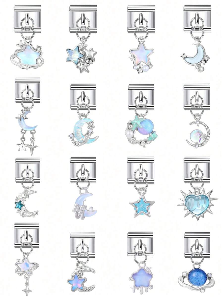 1pc Fashionable & Charming Cute Starry Sky Stainless Steel Modular DIY Bracelet Pendant, Featuring Unique Designs Including Heart, Planet, Moon And Star Patterns, Suitable For Women To Make DIY Bracelets, Necklaces, Handmade Pendants And Jewelry Accessories, Suitable For All - Multicolor - View 1