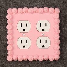 1pc Pink Cream Lace Socket Decor For Sweethearts, Sweet Girl Style Wall Control Panel, Bedroom Wall Lamp Control Panel Decor With Screws, No Power Required