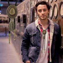 Bolo Tie Men Women Western Cowboy Tie Necklace Vintage Cowboy Hat Collar Neck Belt Leather Necktie Rodeo Bolo Ties Halloween Costume Accessories - initial - 查看 6
