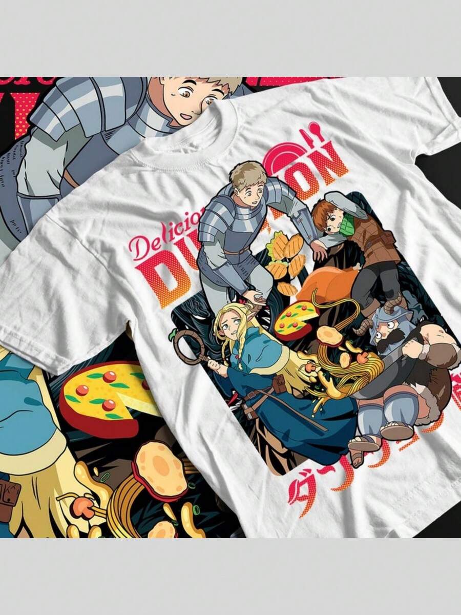 Anime Vintage Special Unisex T-Shirt , Laios Touden Dungeon Meshi T-Shirt Delicious Anime Lovers Shirt, Graphic Anime Tee, Manga - 白色 - 查看 1