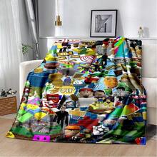 3D Cartoon R-Robloxs Game Flannel Blanket Soft Warm Throw Blanket For Bedroom Living Room Bed Travel Camping Picnic Gift(3).Jpg - trắng - Xem 1