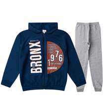 MEN'S SEPARATE SET OF ZIPPERED SWEATSHIRT JACKET WITH HOOD AND SWEATSHIRT PANTS (SIZES 10 TO 14) - 藏蓝色 - 查看 1