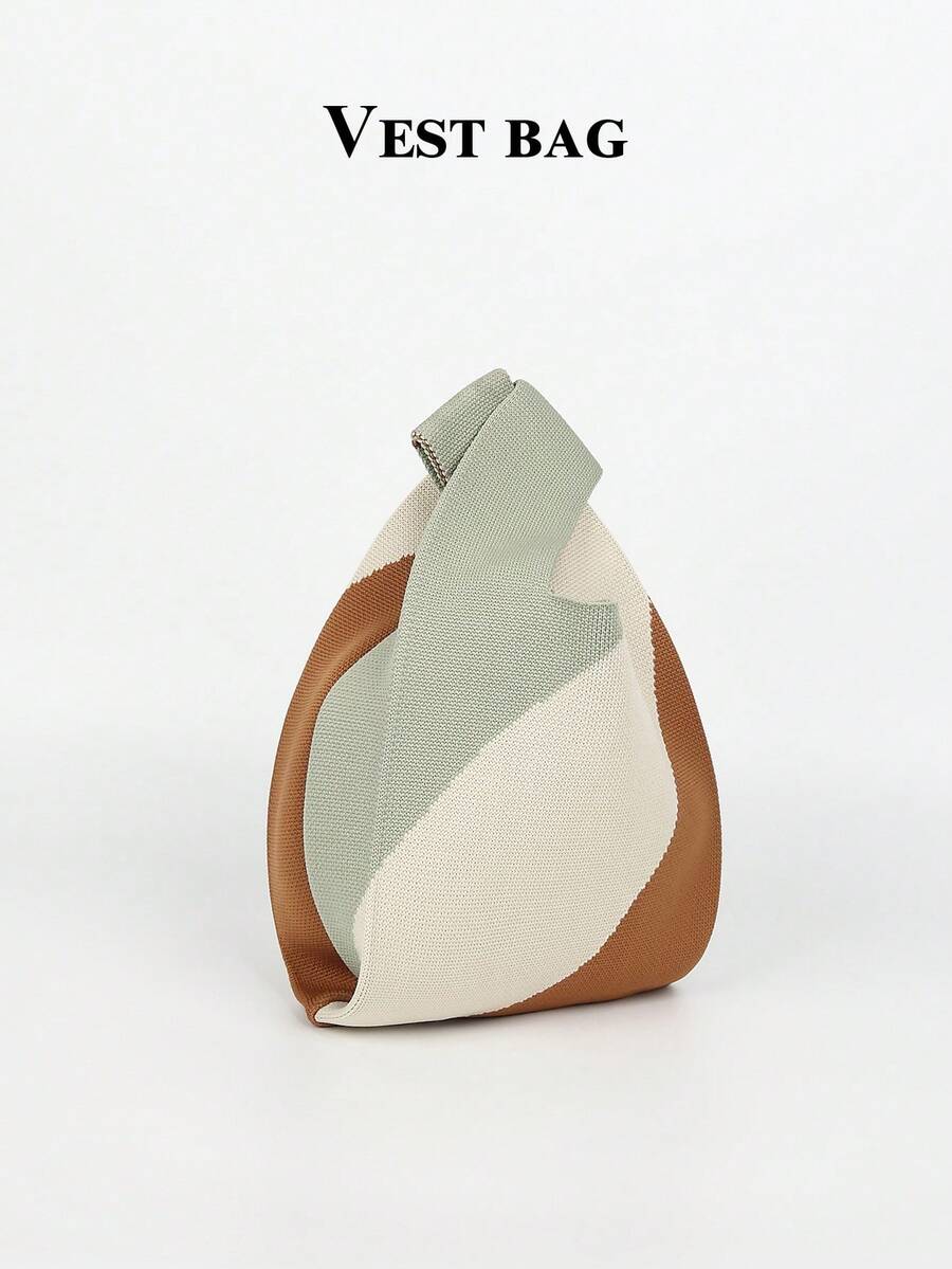 1个轻便可折叠可爱多色树脂镂空透气撞色针织手提包腕包，适合度假、拍照、上学等场合，女士适用。 - 彩色 - 查看 1