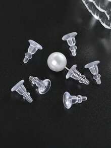 50个装硅胶耳塞后塞，透明橡胶耳塞后塞，柔软耳塞带衬垫，低过敏硅胶耳塞后塞替换套装，全覆盖，透明耳塞后塞替换装，柔软耳塞，适用于耳钉和钩式耳环（袋装），告别耳钉刺痛，可佩戴耳环睡觉 - 透明昇級圓盤50裝 - 查看 4