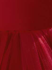 Baby Girls Sleeveless Backless Bow Mesh Satin Elegant Flower Girl Dress For Wedding, Party, Birthday, No Headband - Burgundy - View 7