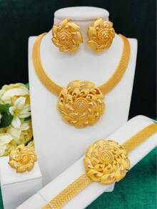 Juego de joyería de 4 piezas con forma de gota de agua para mujeres: collar, aretes, pulsera, anillo. Adecuado para novias en Arabia Saudita, Dubái, Europa y América, fiestas de boda, citas, vestidos formales, Día de la Madre, San Valentín, regalos festivos, uso diario, mamá, Día de la Madre, regalo