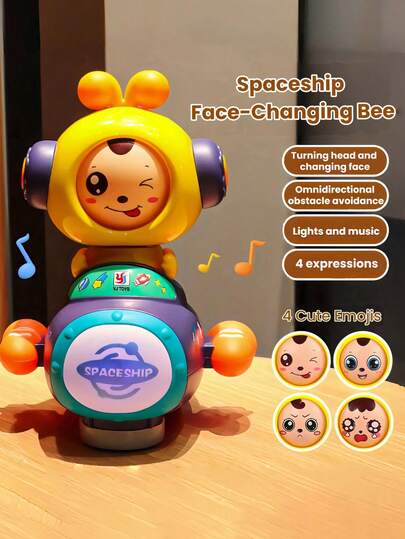 4-Expression Transforming Space Shuttle Bee: Cute Expressions, Moving, Flashing Lights, Omnidirectional Wheels, Auto-Obstacle Avoidance, Cool Music And Lighting Modes. Kids Will Have A Blast!
