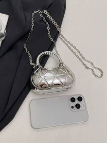 1个Y2K金属几何图案迷你手提包，亮面顶部提手包，链条斜挎包，口红包，钱包，宴会包，适合女性/学生/女孩，日常使用/送礼/度假/派对/节日/宴会 - 多色 - 查看 4