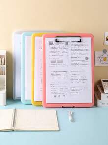 1pc A4 File Folder Board With Storage, High Capacity Office Clipboard With Pen Holder, Metal Clip, Wear-Resistant, Smooth Surface For Writing, Suitable For Writing, Learning, Interviews, Sketching, Applicable For Teachers, Schools, Stationery Stores, Construction Sites, Homes And Other Occasions - Multicolor - View 8