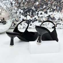 Xin Jing Shoes 新款女士高跟鞋，绑带休闲性感时尚派对婚礼露跟中跟鞋 - 黑色 - 查看 9