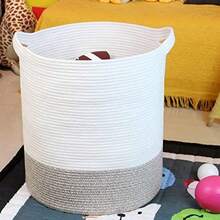 OpenHICasaphoria Cesta de almacenamiento de cuerda de algodn tela extragrande para organizar, cestas altas redondas tejidas para ropa, manta, toallas, cesta de lavandera de gran capacidad para bao, sala - beige+modern - Ver 9