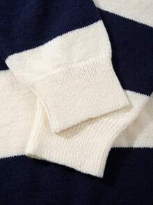 Sweater Patchwork Bergaris Klasik Unisex, Atasan Rajut Longgar Kasual Nyaman Bergaya Retro dengan Leher Bulat, Cocok untuk Musim Gugur dan Musim Dingin - Aprikot - View 9
