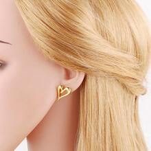 1对18K镀金不锈钢镂空心形耳环，时尚个性珠宝，女士礼品 - 金色 - 查看 3