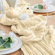 1/2/4/6 Pcs Cream Cheese Gauze Table Runner, Spring Table Runner, 71/118 Inches, Bohemian Style Sheer Cream Gauze Tablecloth Decor, Center Piece For Wedding, Bridal, Baby Shower, Valentine's Day, Easter And Other Indoor/Outdoor Events - Beige - View 7