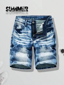 2-Pack Men's Summer Versatile Street Style Stretch Casual Denim Shorts - Light Blue + Dark Blue - View 5