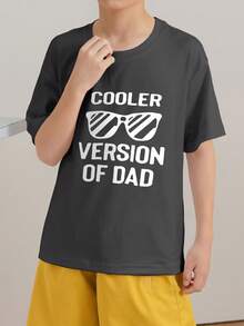 Tween Boy Casual Slogan Print White Crew Neck Short Sleeve T-Shirt, Summer - Dark Grey - View 2