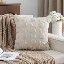 2pcs Quilted Embroidered Plush Pillow Covers, Easter Style Square Cushion Covers For Home Decor, Living Room, Bedroom, Sofa, Suitable For All Seasons - Beige - View 4