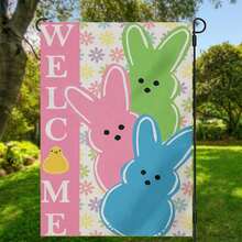 Osterfeier Gartenflagge - 12x18 Zoll, Frühlings- & Sommer-Outdoor-Willkommensdekoration mit Blumen, Hasen und Eiern Design, Polyester, ohne Strombedarf - Verschiedenfarbig - Übersicht 6