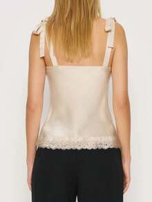 Women's Elegant Silk Satin Tank Top, Fashionable Sleeveless Glossy Blouse, Sophisticated High Neck Formal Office Shirt, Elegant Solid Color Evening Party Vest - 卡其色 - 查看 3